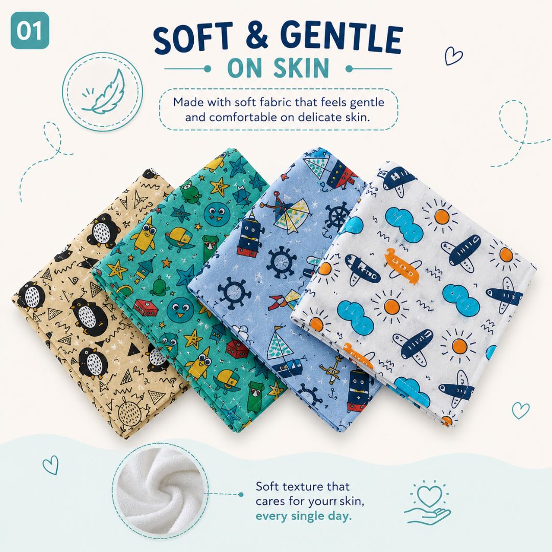 Kids Handkerchief Set of 4 Cute Printed Hankies