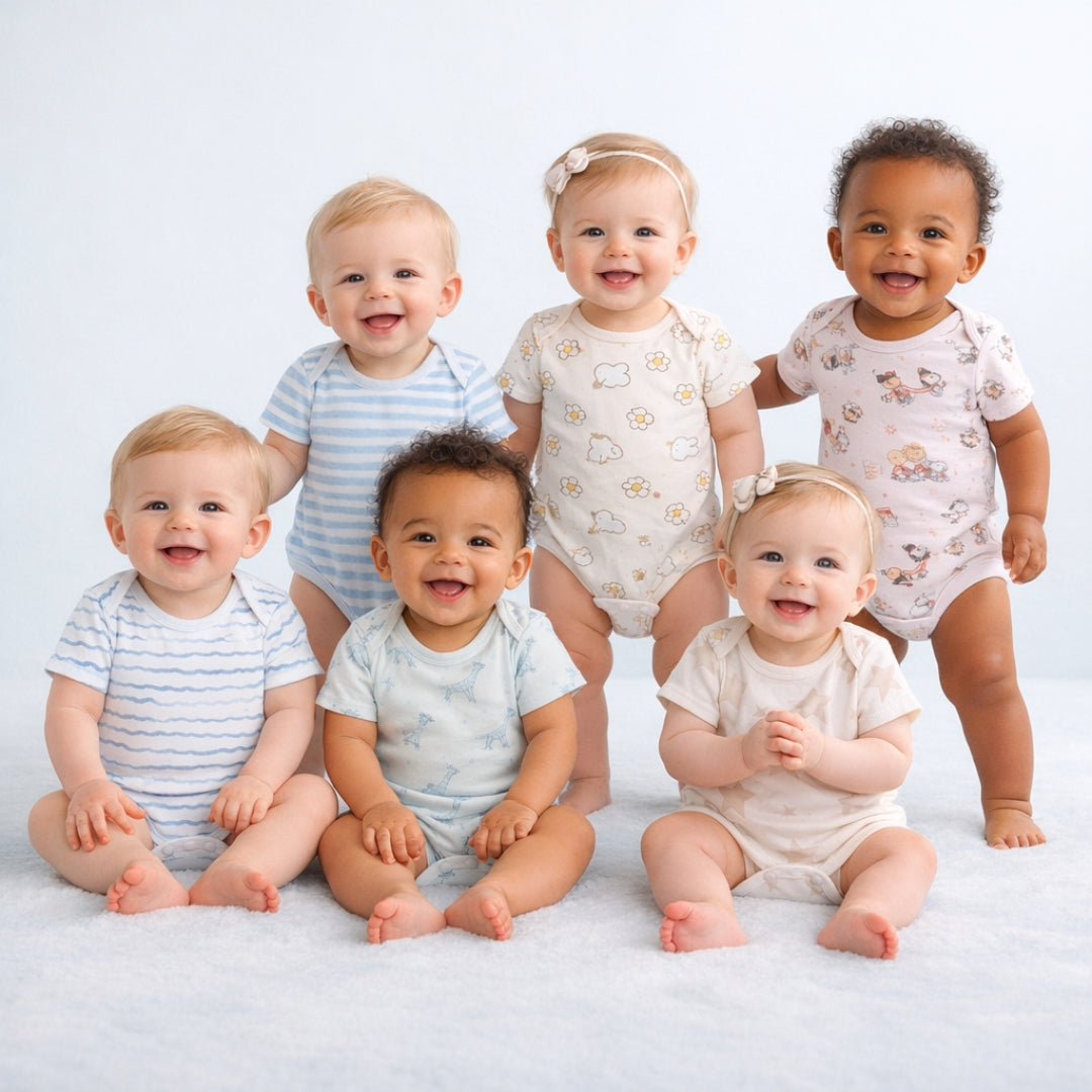 Baby Cotton Onesies Pack of 6 Soft Cotton Rompers for Newborns