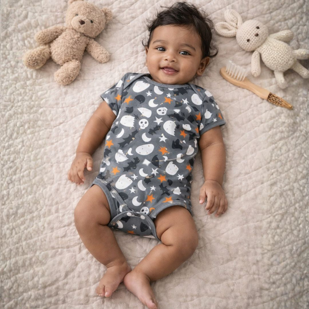 Baby Cotton Onesies Pack of 2 Dark Grey & Light Grey Combo