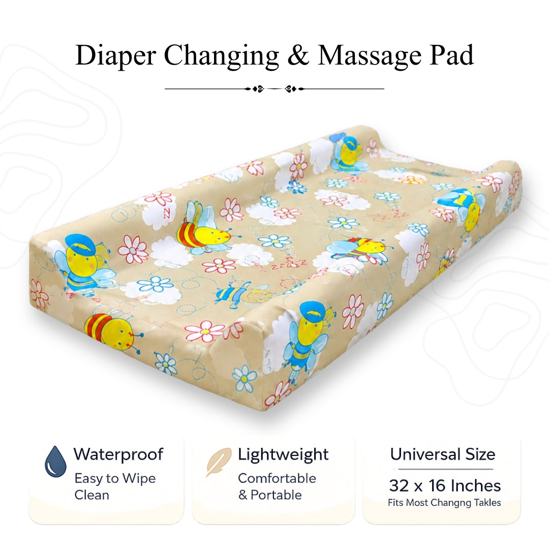 Baby Diaper Changing and Massage Pad with Safety Belt (Carrot Print)