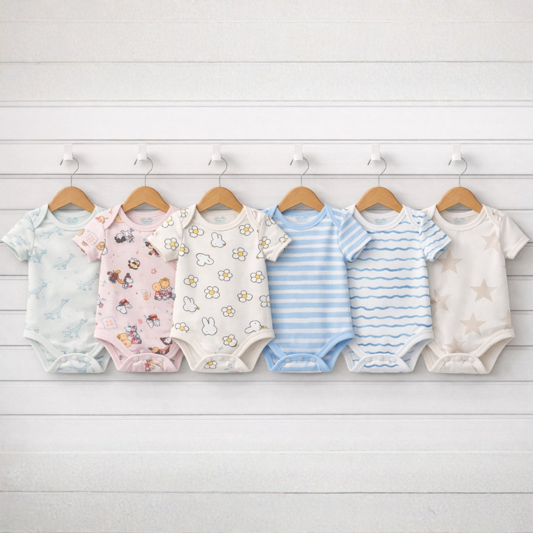 Baby Cotton Onesies Pack of 6 Soft Cotton Rompers for Newborns