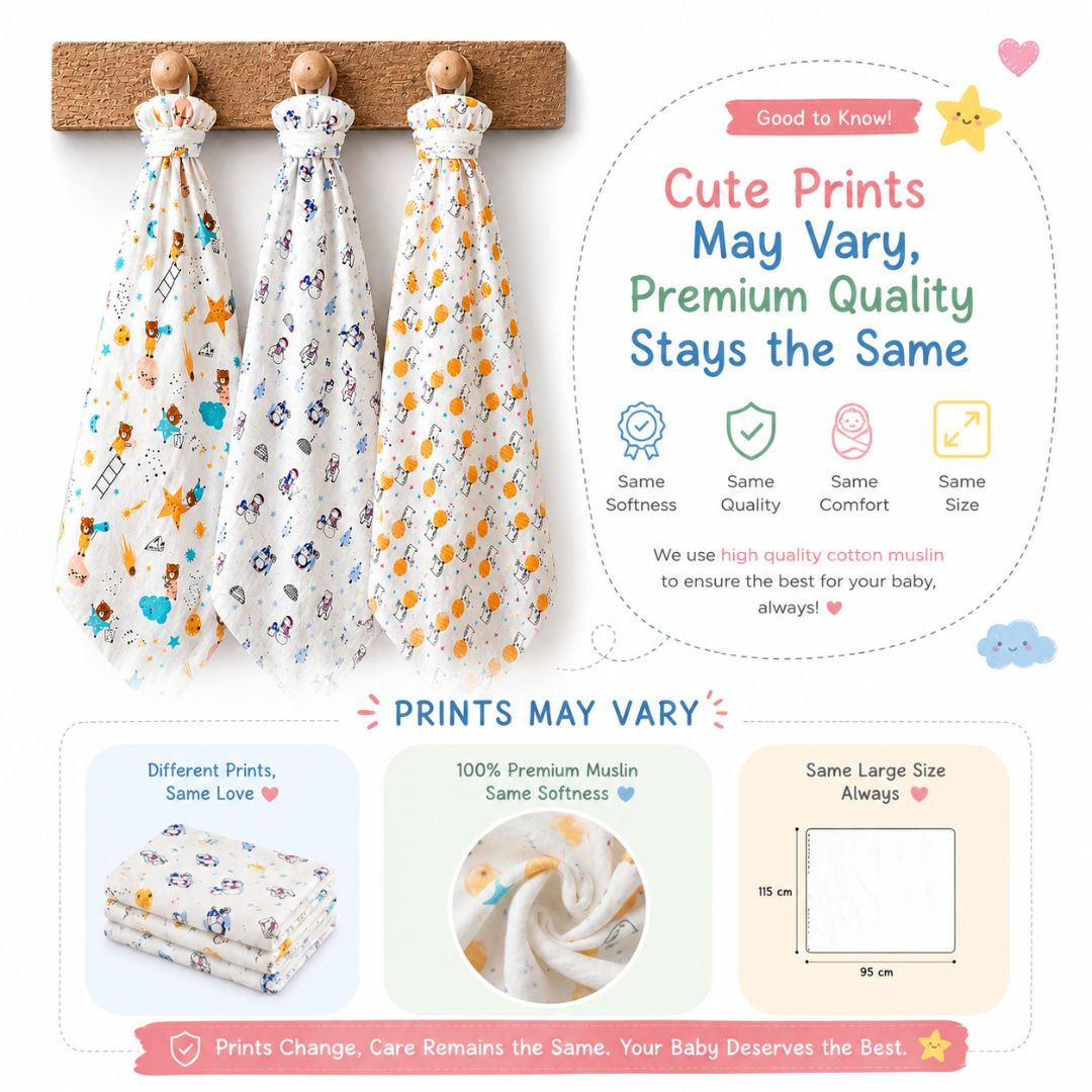 Baby Muslin Swaddle Wraps – 100% Cotton, Ultra-Soft, Breathable, Multipurpose Baby Blankets – 115x95 cm