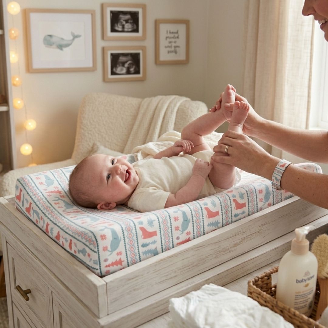 Diaper Changing and Massage Bed/Pad with Cover (Teddy Pad – Iceland Cover)