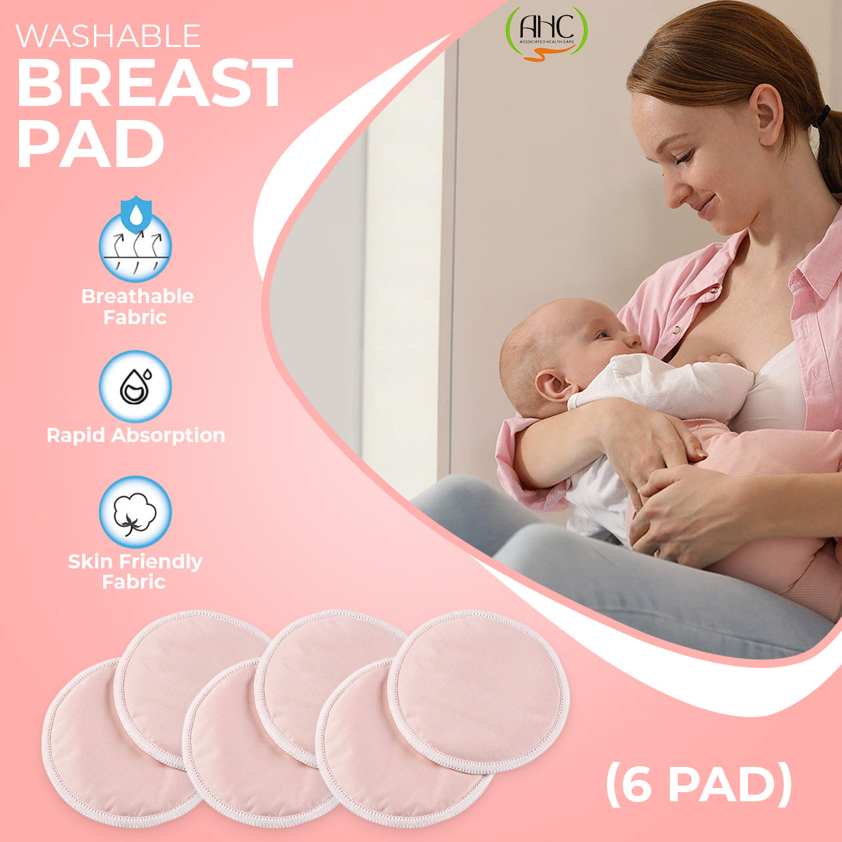 Reusable, Washable, Dry feel Nursing/ Breast Feeding Pads with Free Laundry  pouch –Baby Pink & Floral Pink –2 Pairs