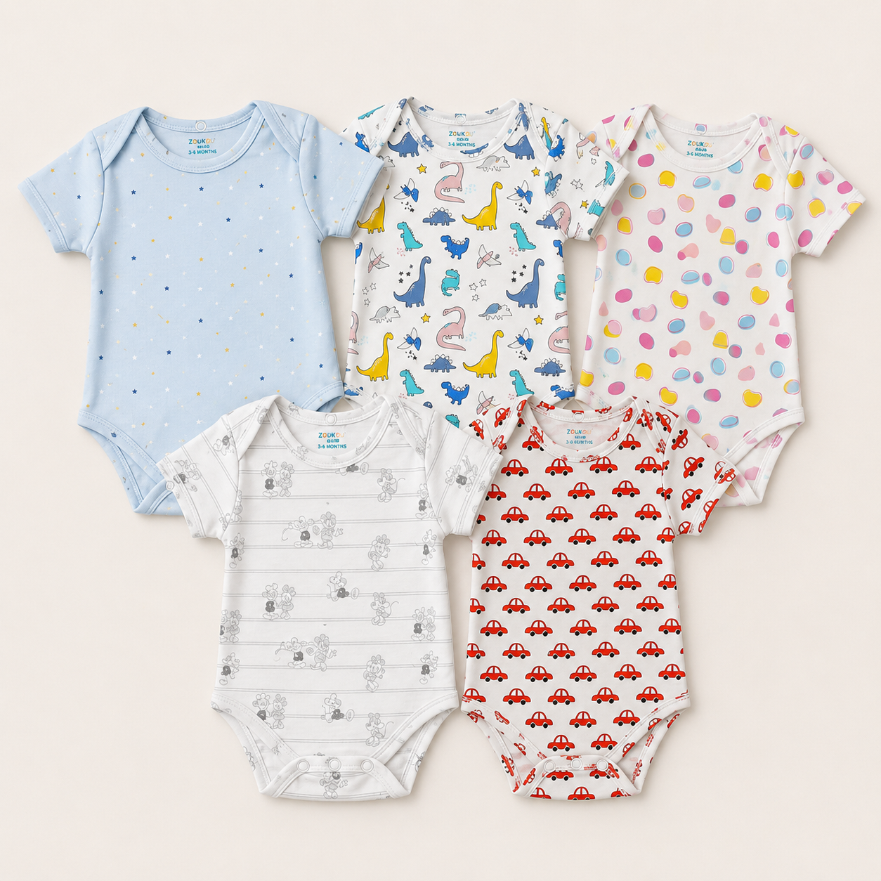 Baby Cotton Onesies Pack of 5 Soft Cotton Rompers for Newborns