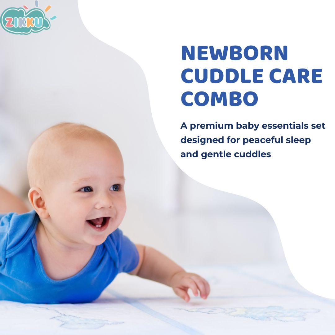 Newborn Cuddle Care Combo (Baby Gaddi/Mattresses + Mustard Seed Pillow + Bamboo Blanket + Muslin Swaddle Wraps)