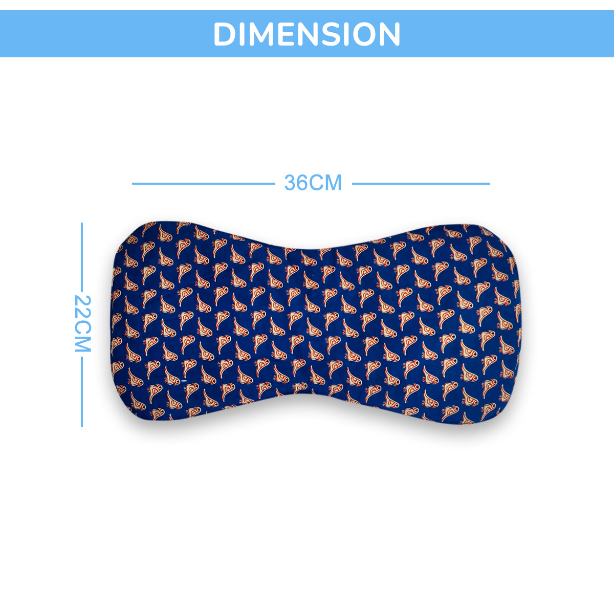 a close up of a blue pillow on a table