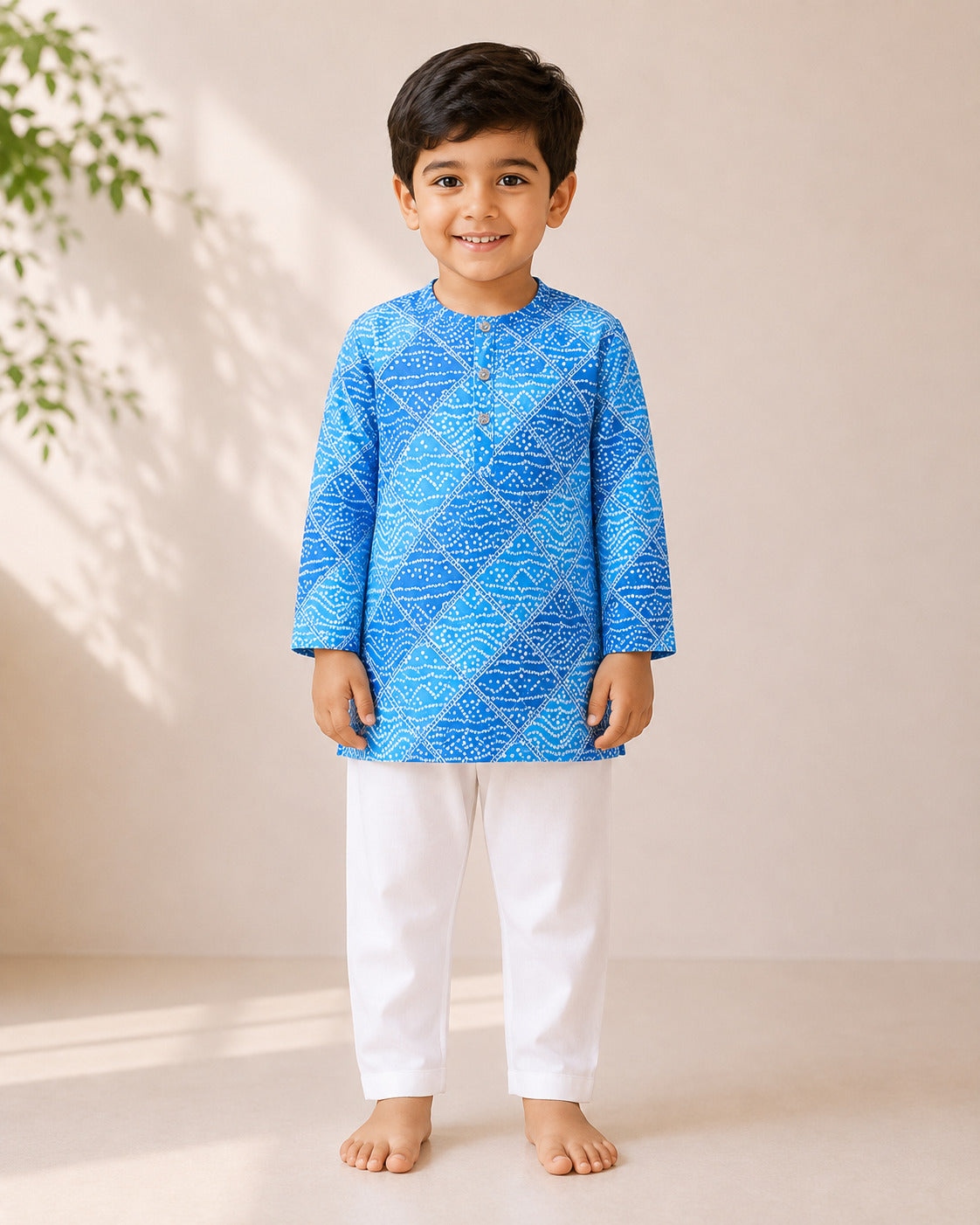 Royal Bandhni Blue Kurta Set (Unisex)