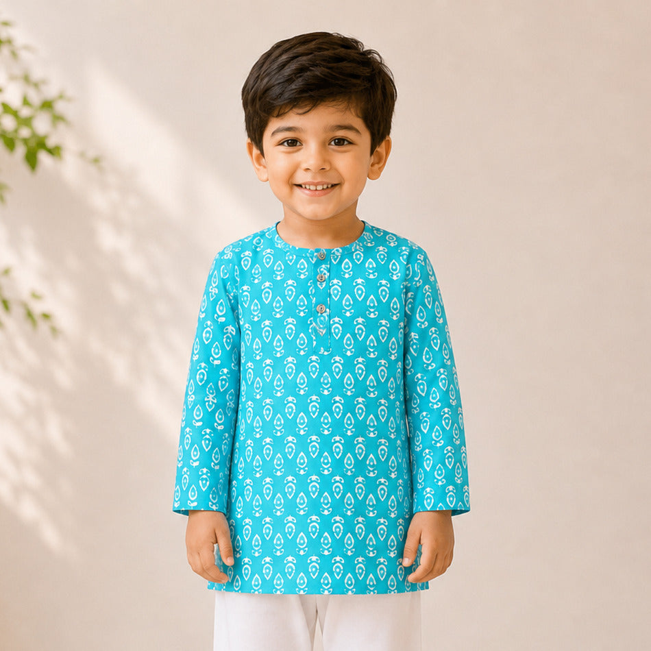 Turquoise Twirl Kurta Set (Unisex)