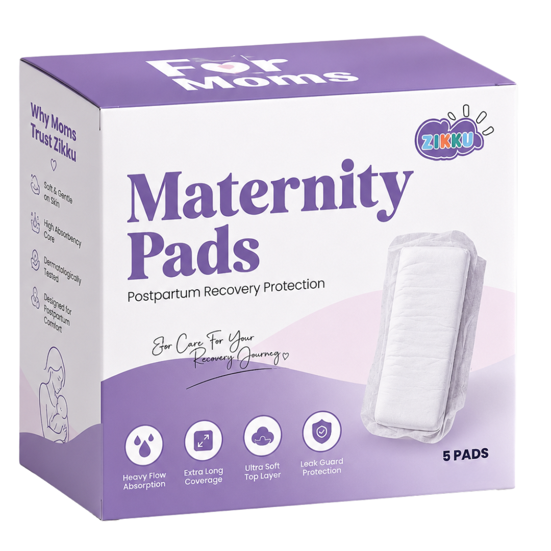 ZIKKU Maternity Pads for Postpartum Recovery | 350mm Heavy Flow | Leak-Proof | After Delivery | C-section | Pack of 5