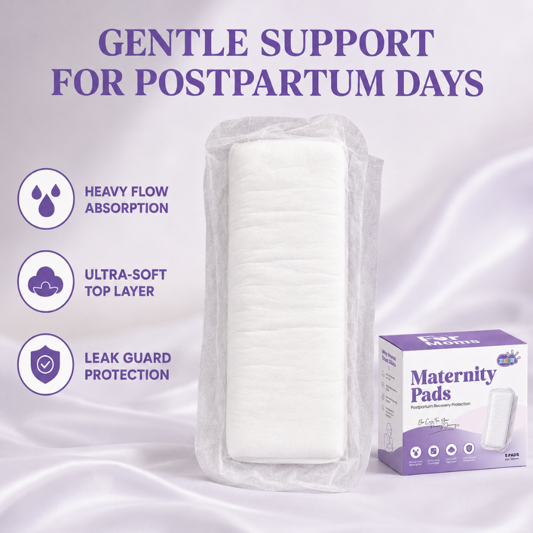 ZIKKU Maternity Pads for Postpartum Recovery | 350mm Heavy Flow | Leak-Proof | After Delivery | C-section | Pack of 5