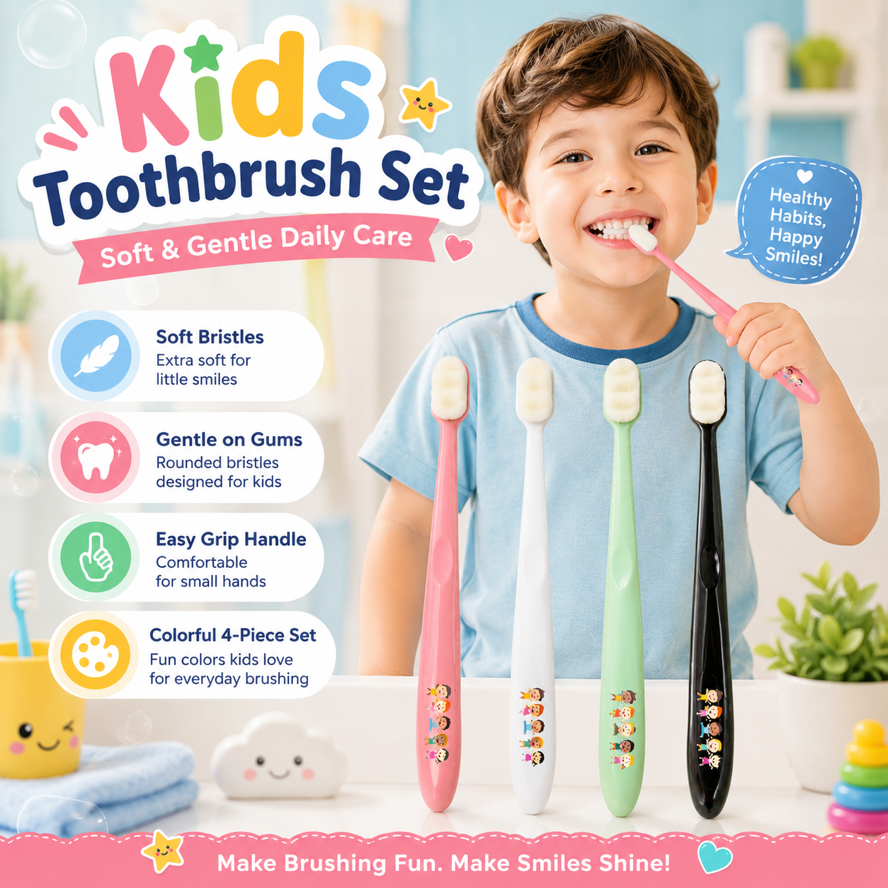 Ultra Soft Toothbrush With Micro Nano Bristles With Tongue Cleaner for kids (Pack of 4)