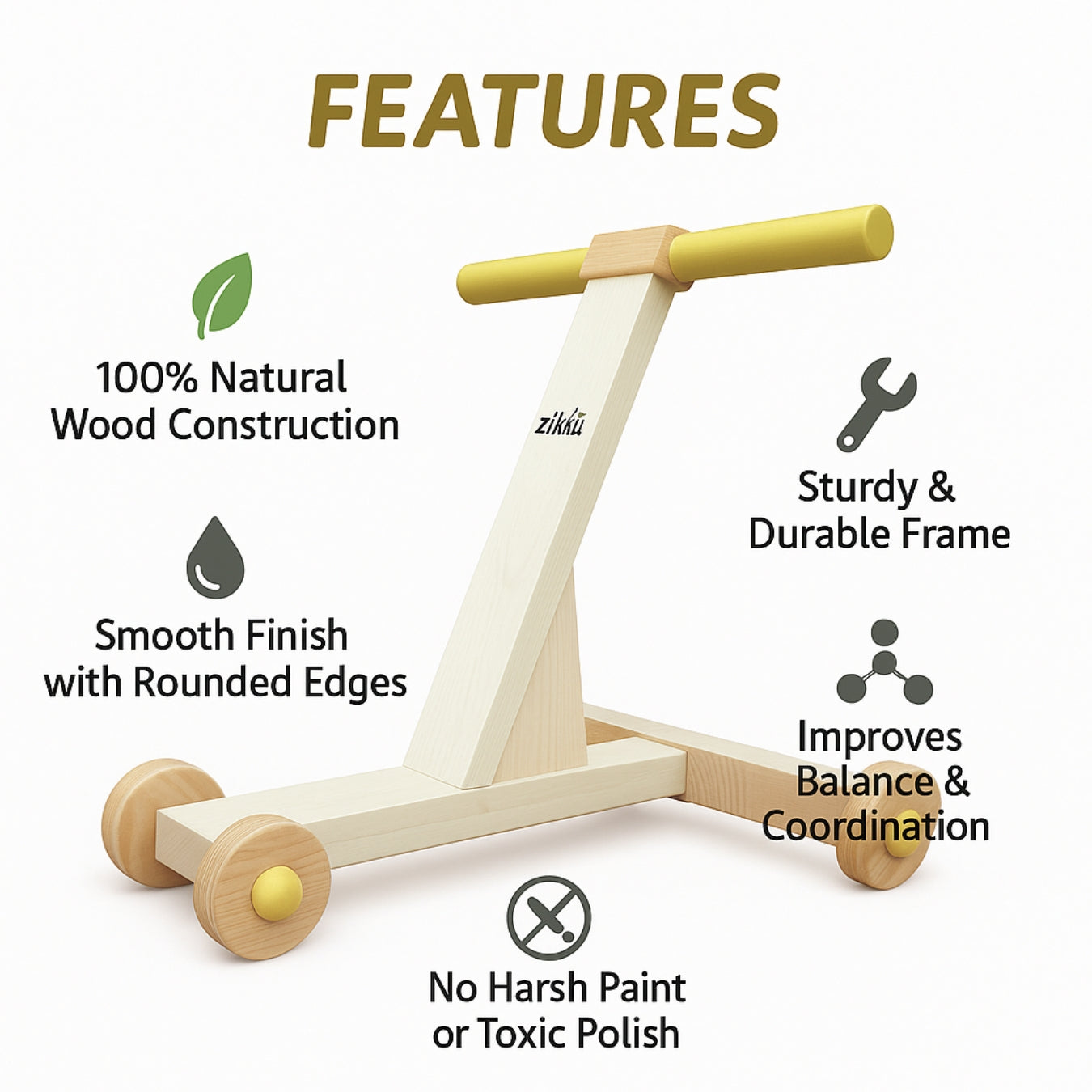 Traditional Handmade Wooden Baby Push Walker (6-24M)