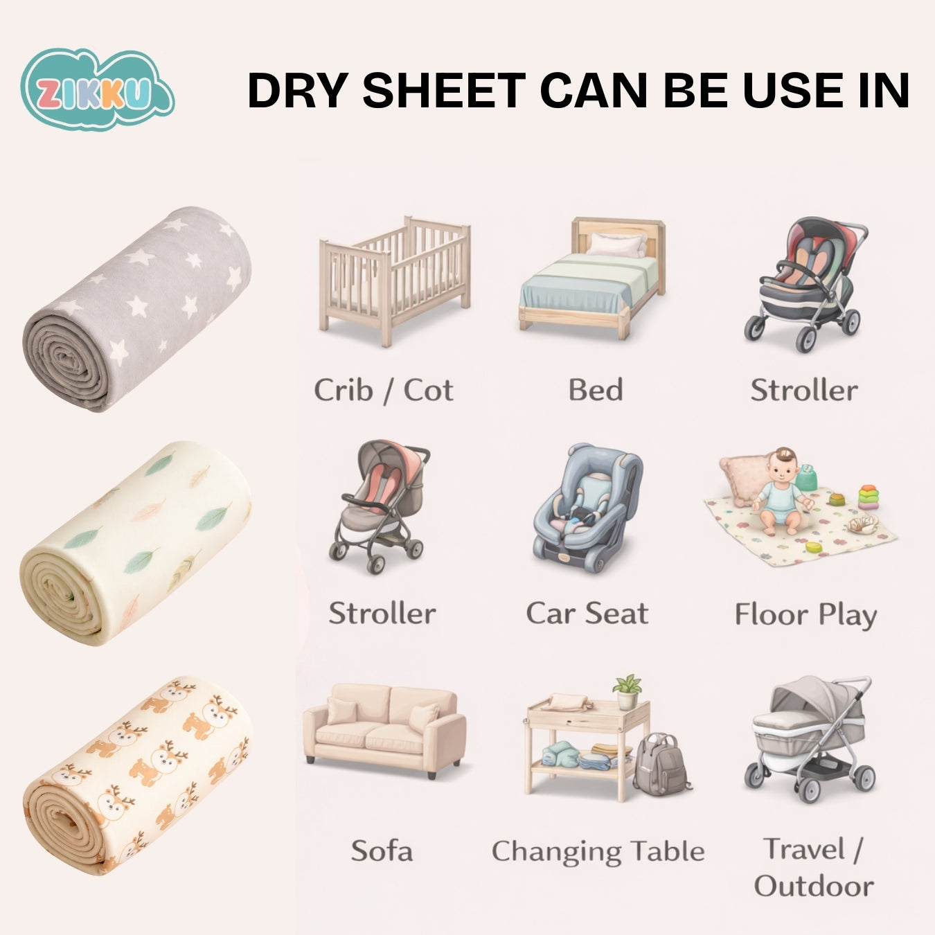 Printed Dry Sheets for Baby - Pack of 6 - Value Pack
