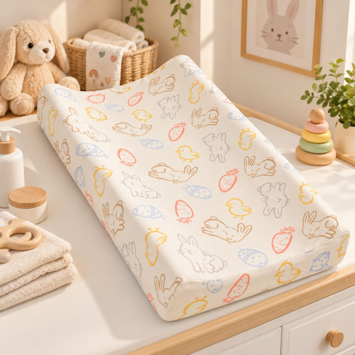 Baby Diaper Changing and Massage Pad with Safety Belt (Carrot Print)