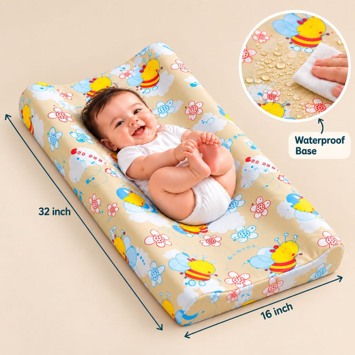 Baby Diaper Changing and Massage Pad with Safety Belt (MultiDino)