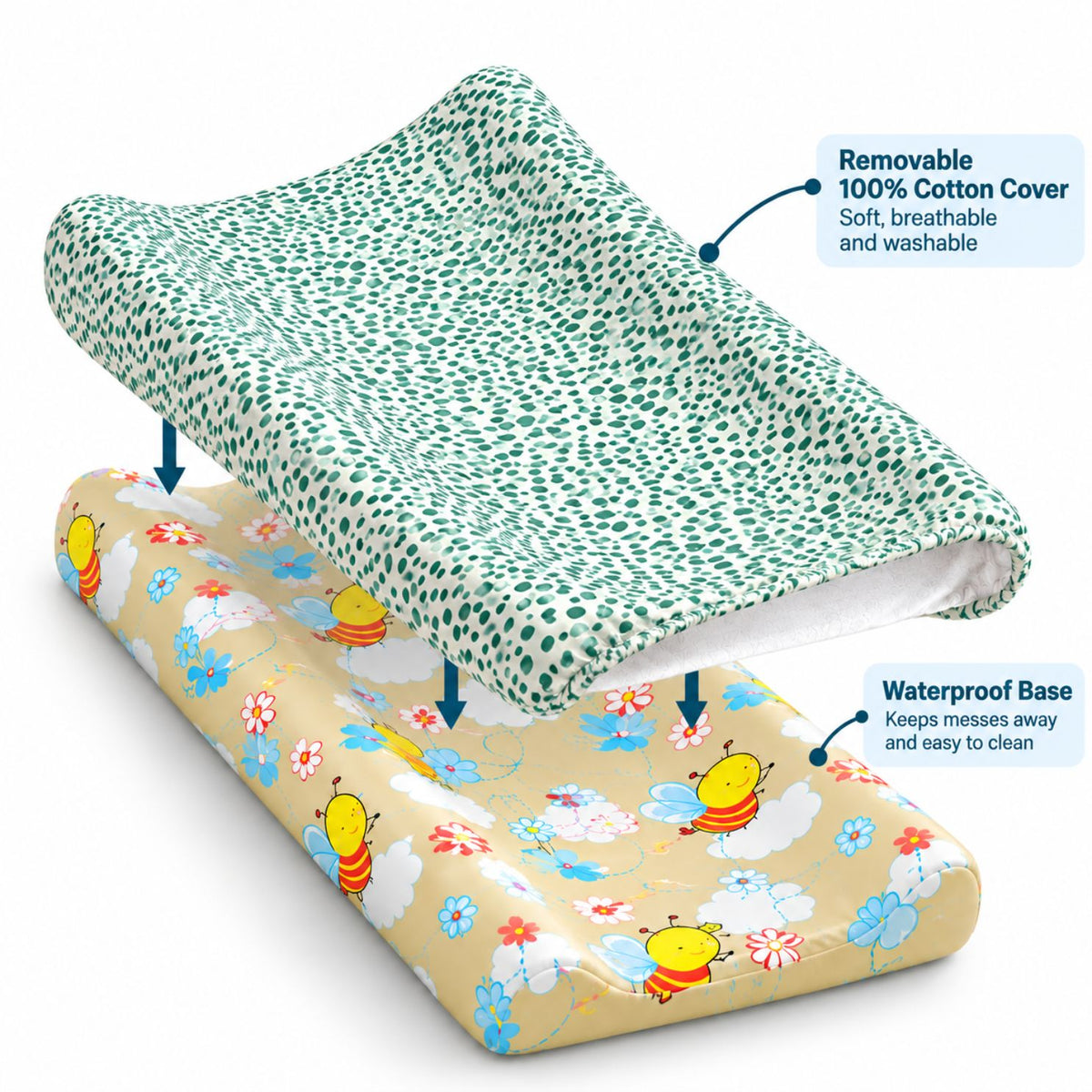 Baby Diaper Changing and Massage Pad with Safety Belt (Green Dots)