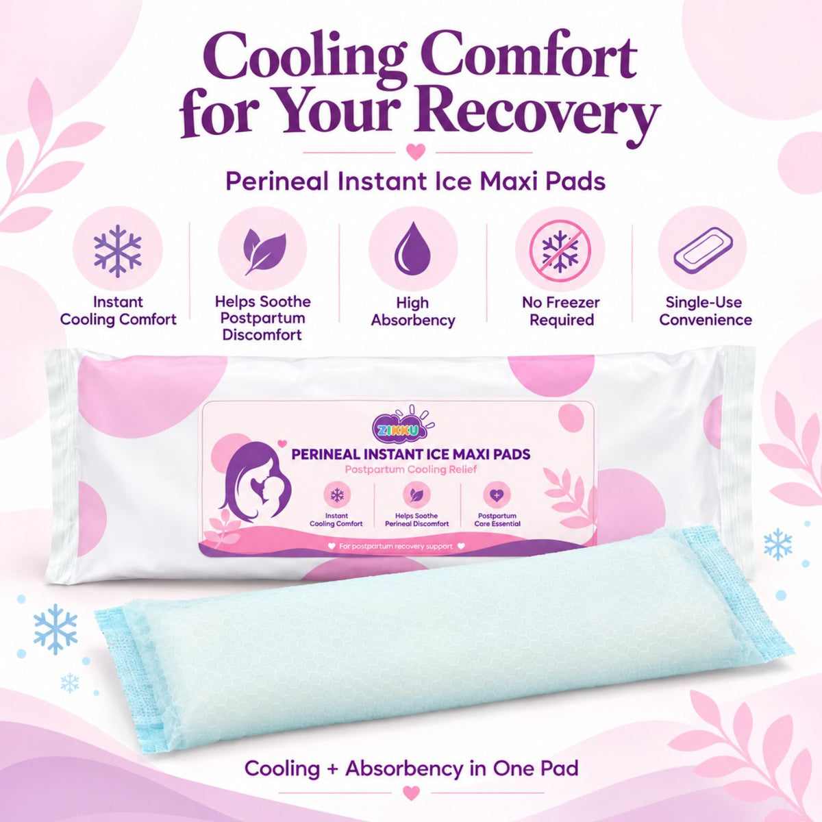 Perineal Instant Ice Maxi Pads for Postpartum Cooling Relief, Single-Use Absorbent Pads