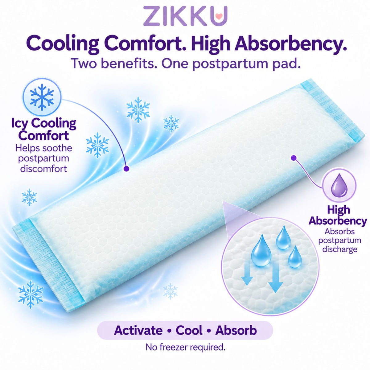 Perineal Instant Ice Maxi Pads for Postpartum Cooling Relief, Single-Use Absorbent Pads