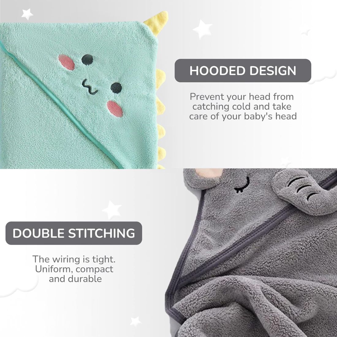 ZIKKU Ultra Soft Baby Hooded Bath Towels Set of 2