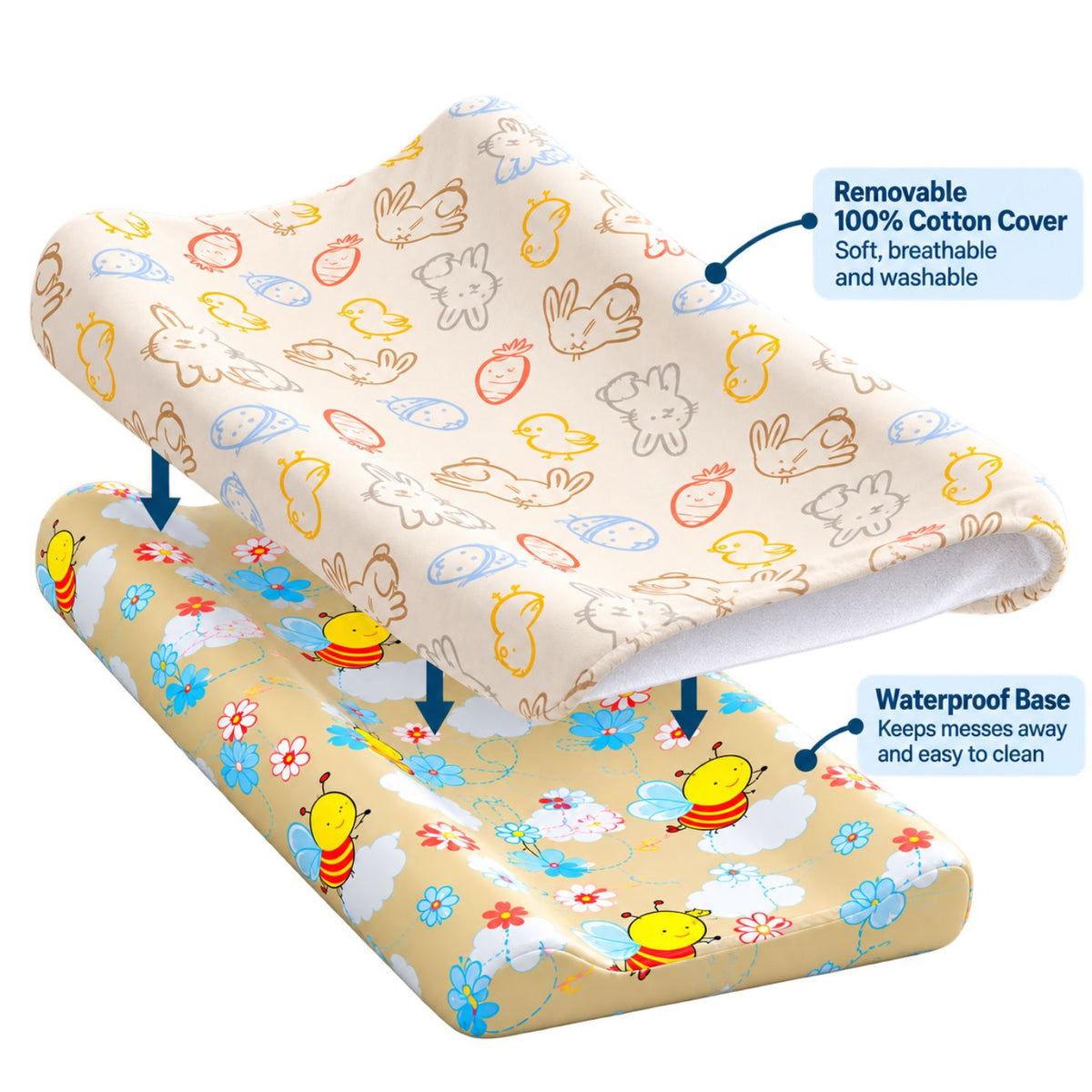 Baby Diaper Changing and Massage Pad with Safety Belt (Carrot Print)
