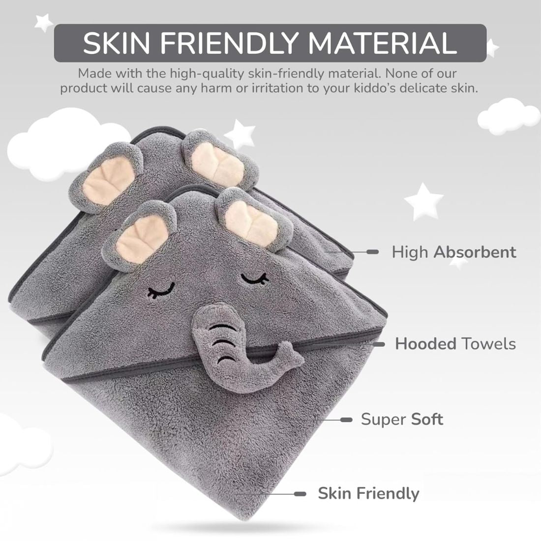 ZIKKU Ultra Soft Baby Hooded Bath Towels Set of 2