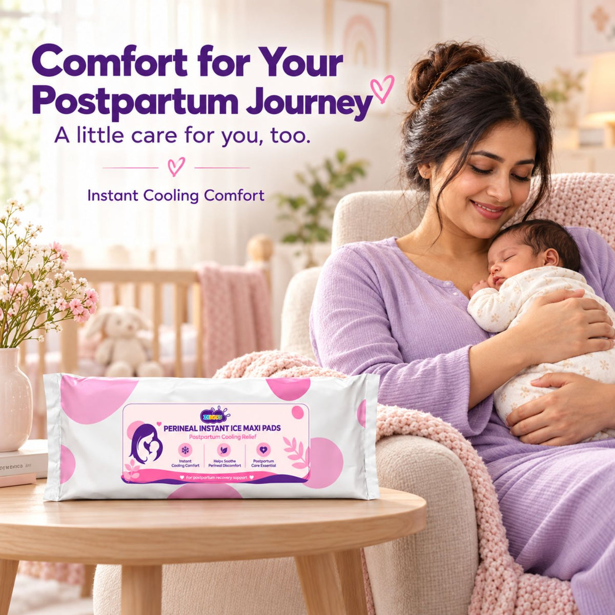 Perineal Instant Ice Maxi Pads for Postpartum Cooling Relief, Single-Use Absorbent Pads