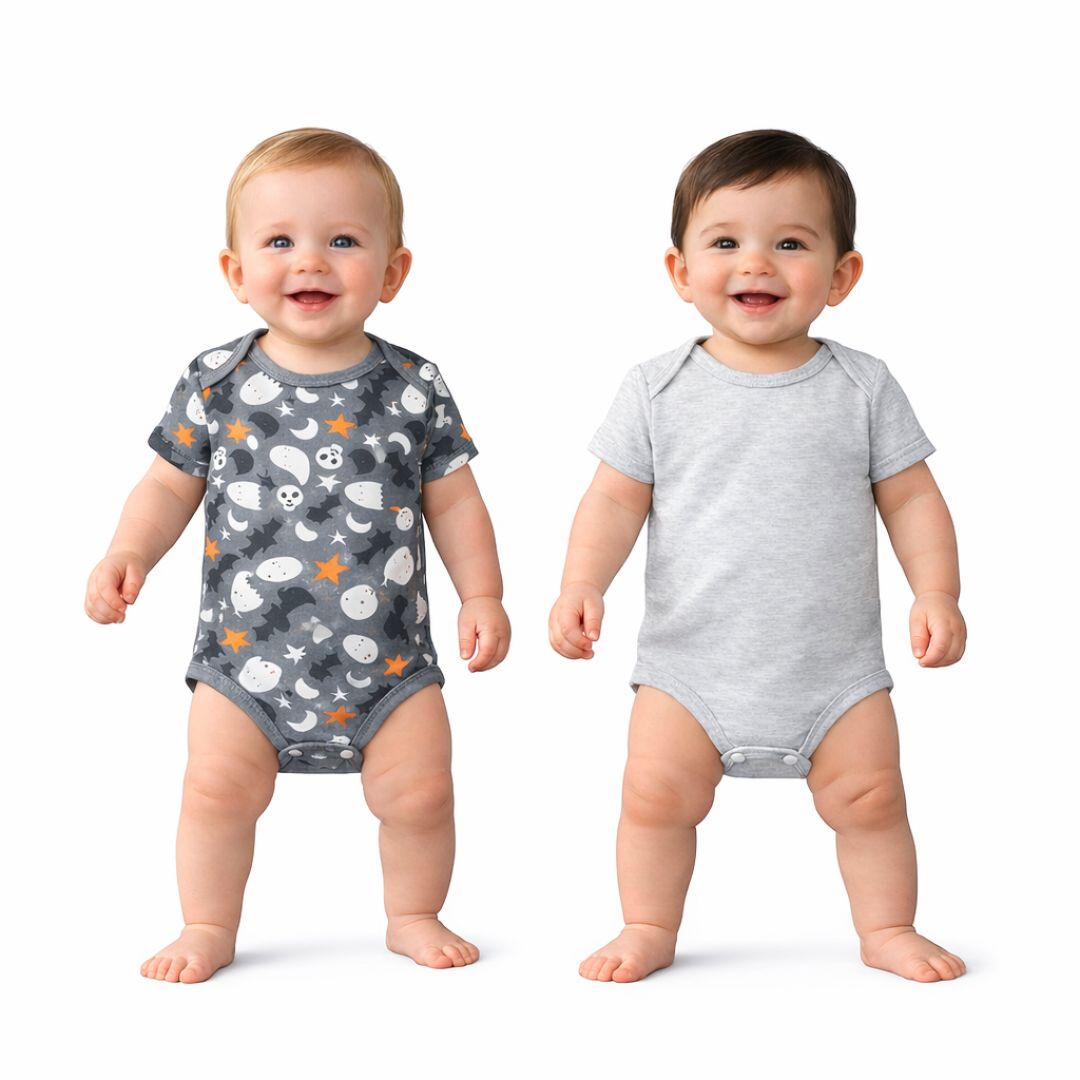 Baby Cotton Onesies Pack of 2 Dark Grey & Light Grey Combo