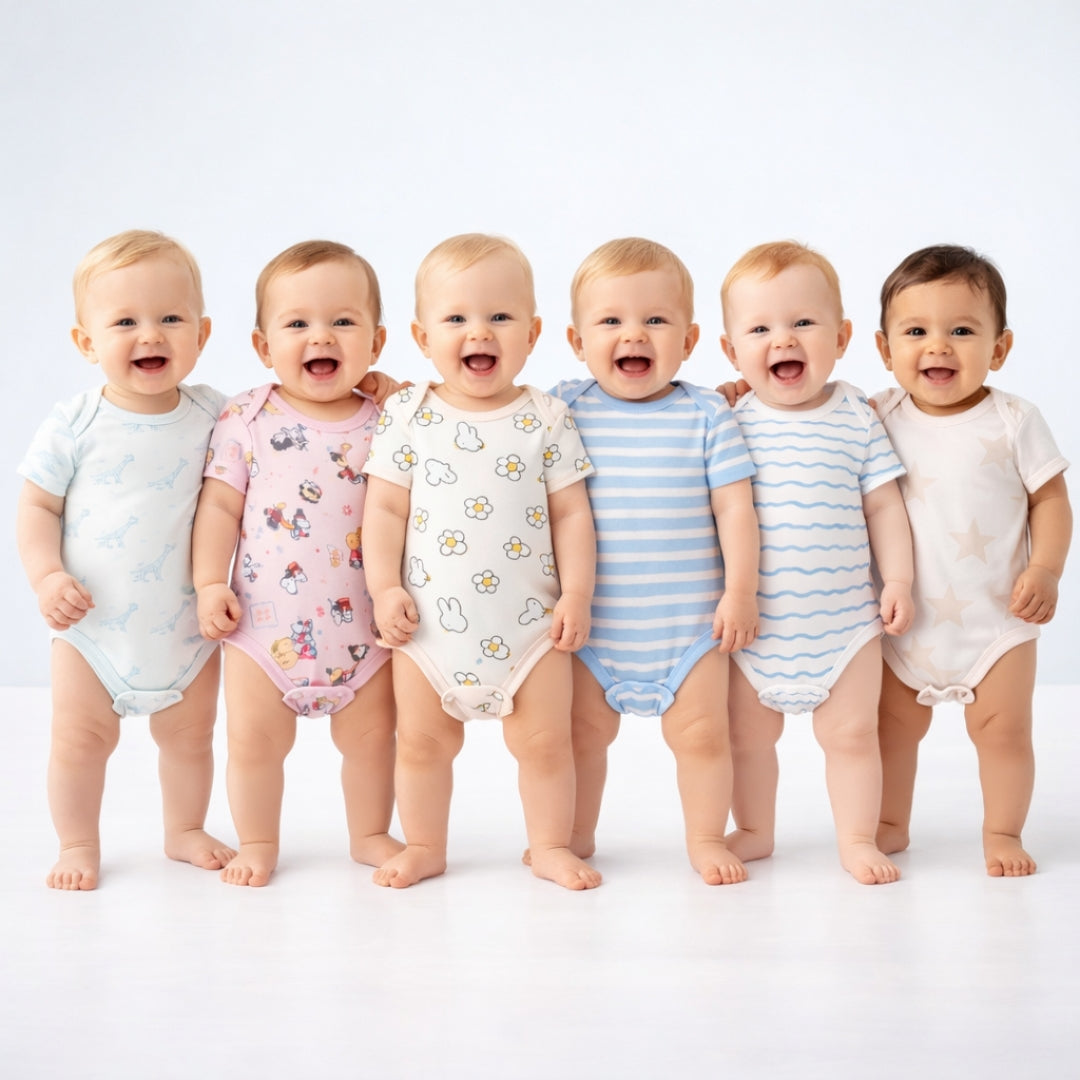 Baby Cotton Onesies Pack of 6 Soft Cotton Rompers for Newborns