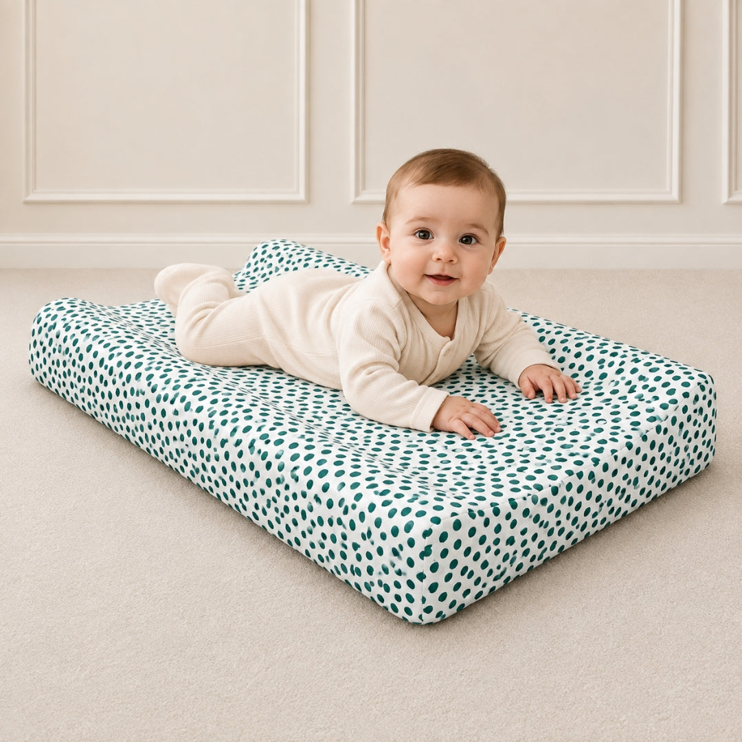 Baby Diaper Changing and Massage Pad with Safety Belt (Green Dots)