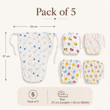 100% Cotton Muslin Nappy Set for Newborns (0-6 Months) - Pack of 5