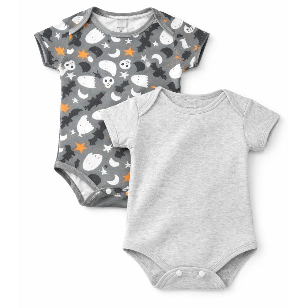 Baby Cotton Onesies Pack of 2 Dark Grey & Light Grey Combo