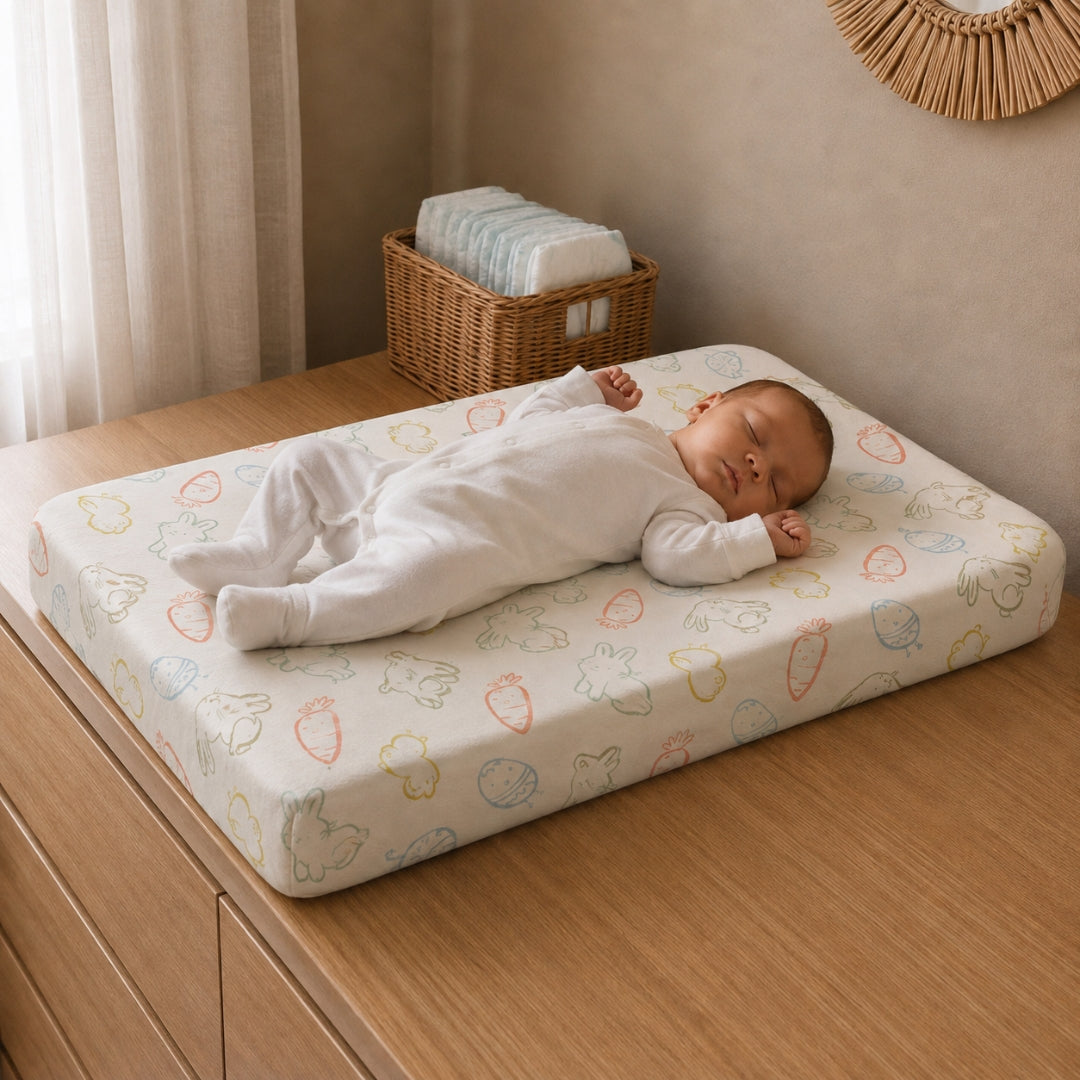 Baby Diaper Changing and Massage Pad with Safety Belt (Carrot Print)