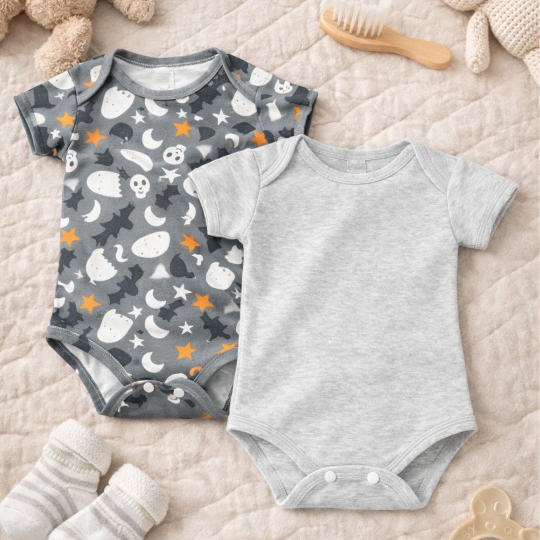 Baby Cotton Onesies Pack of 2 Dark Grey & Light Grey Combo