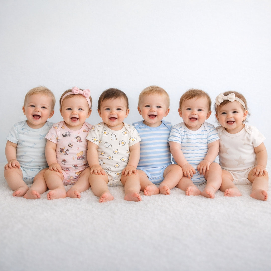 Baby Cotton Onesies Pack of 6 Soft Cotton Rompers for Newborns