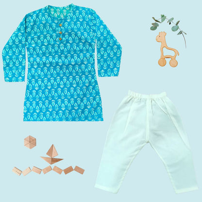 Turquoise Twirl Kurta Set (Unisex)