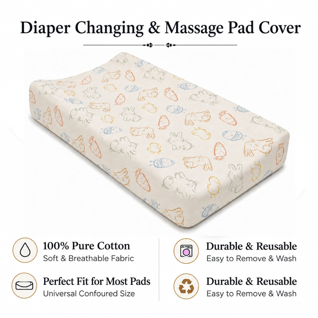 Baby Diaper Changing and Massage Pad with Safety Belt (Carrot Print)