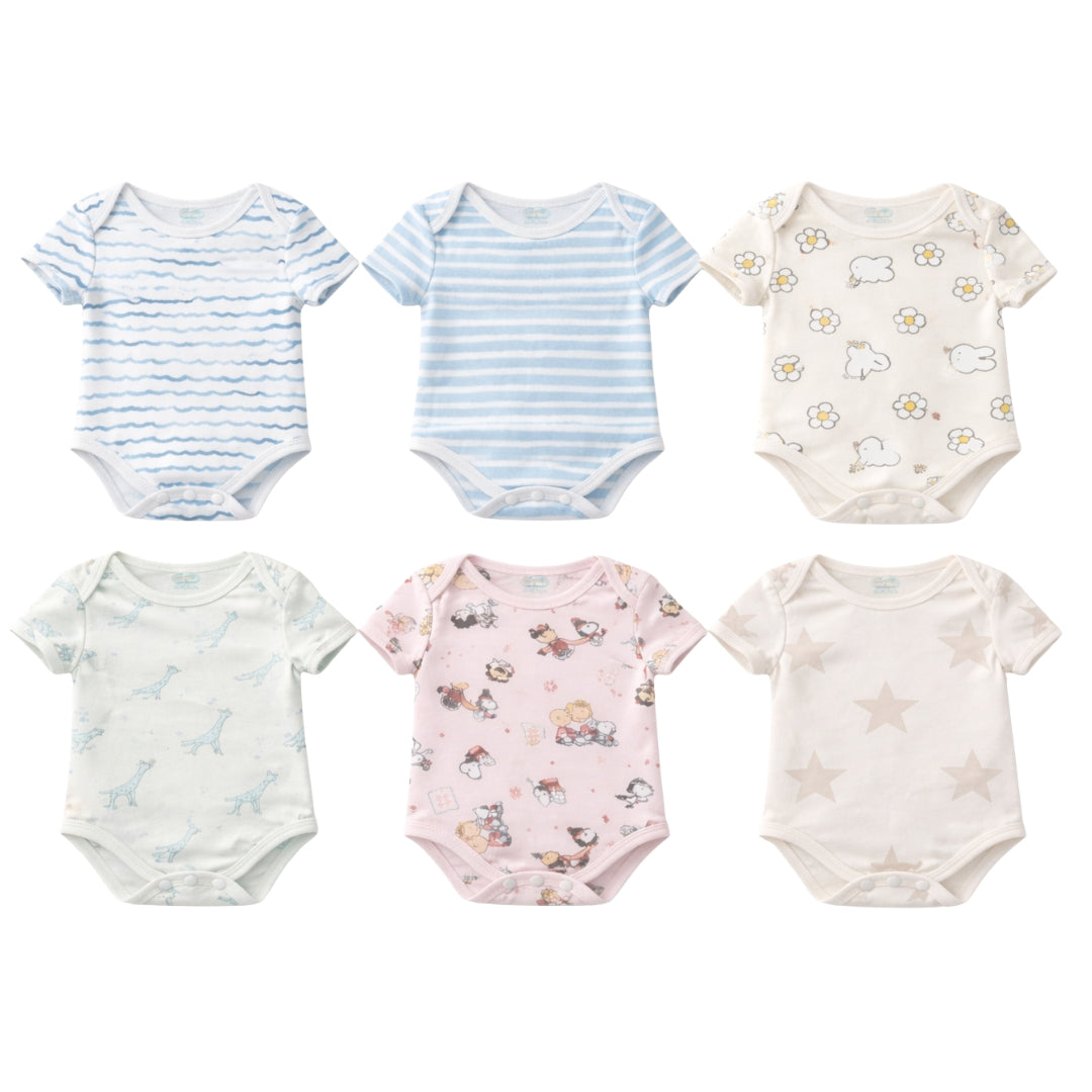 Baby Cotton Onesies Pack of 6 Soft Cotton Rompers for Newborns