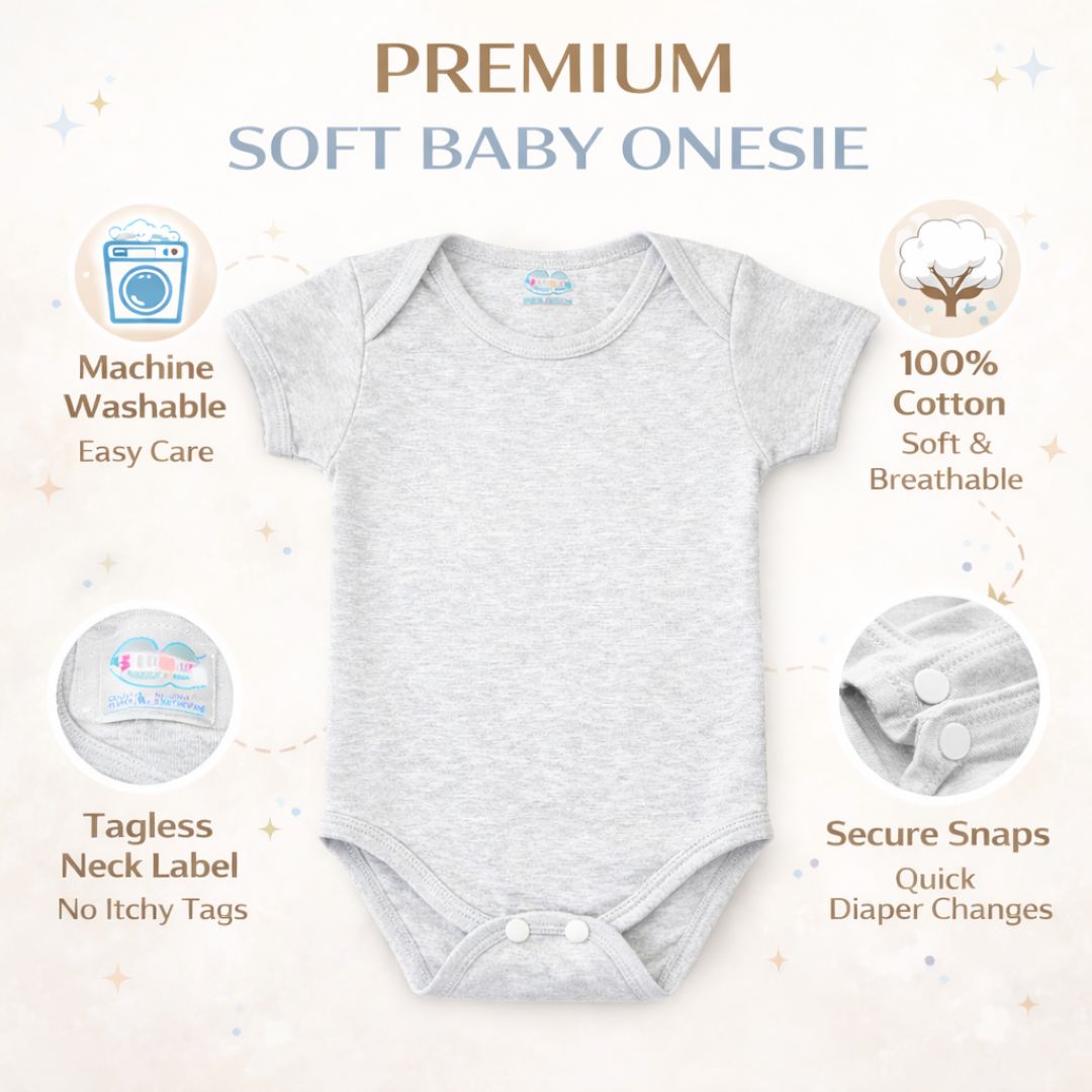 Baby Cotton Onesies Pack of 3 Soft Cotton Rompers for Newborns
