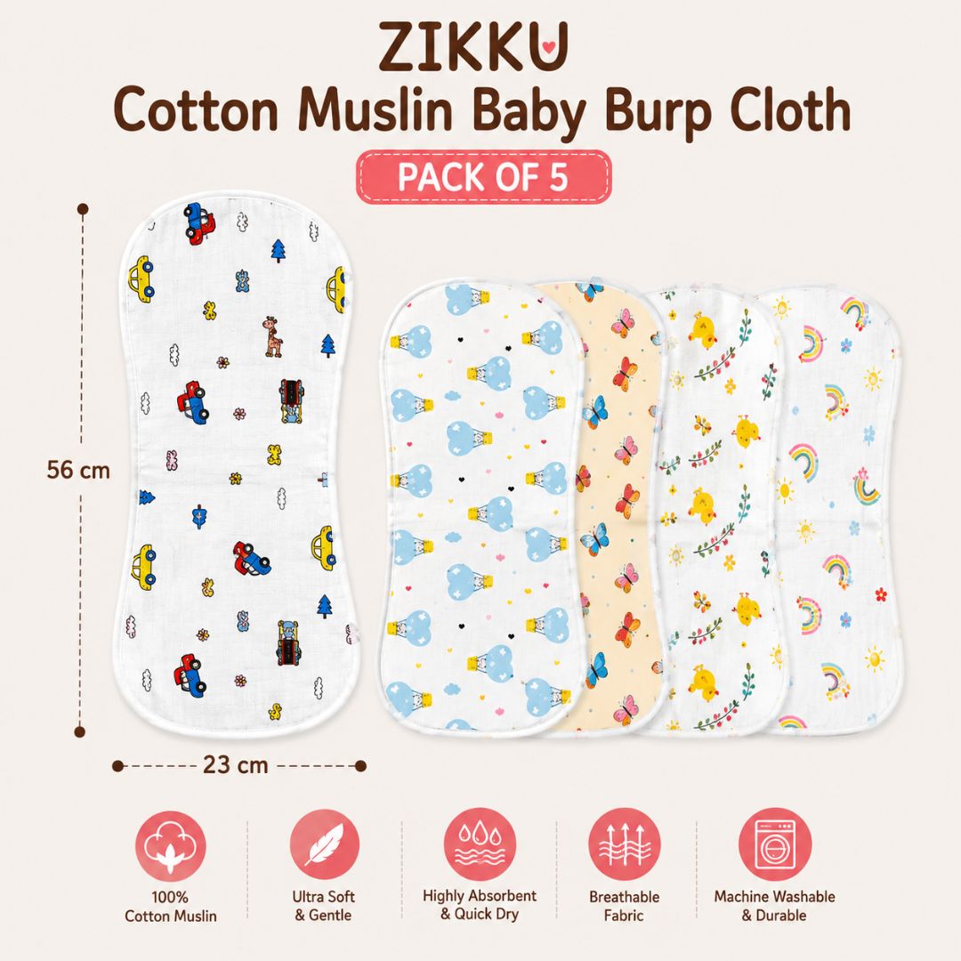 Cotton Muslin Baby Burp Cloth – Ultra Soft & Breathable Baby Burp Cloth for Newborn Boys & Girls (0–12 Months) | 100% Cotton Muslin Soft Baby Cloth for Feeding, Cleaning & Daily Baby Care