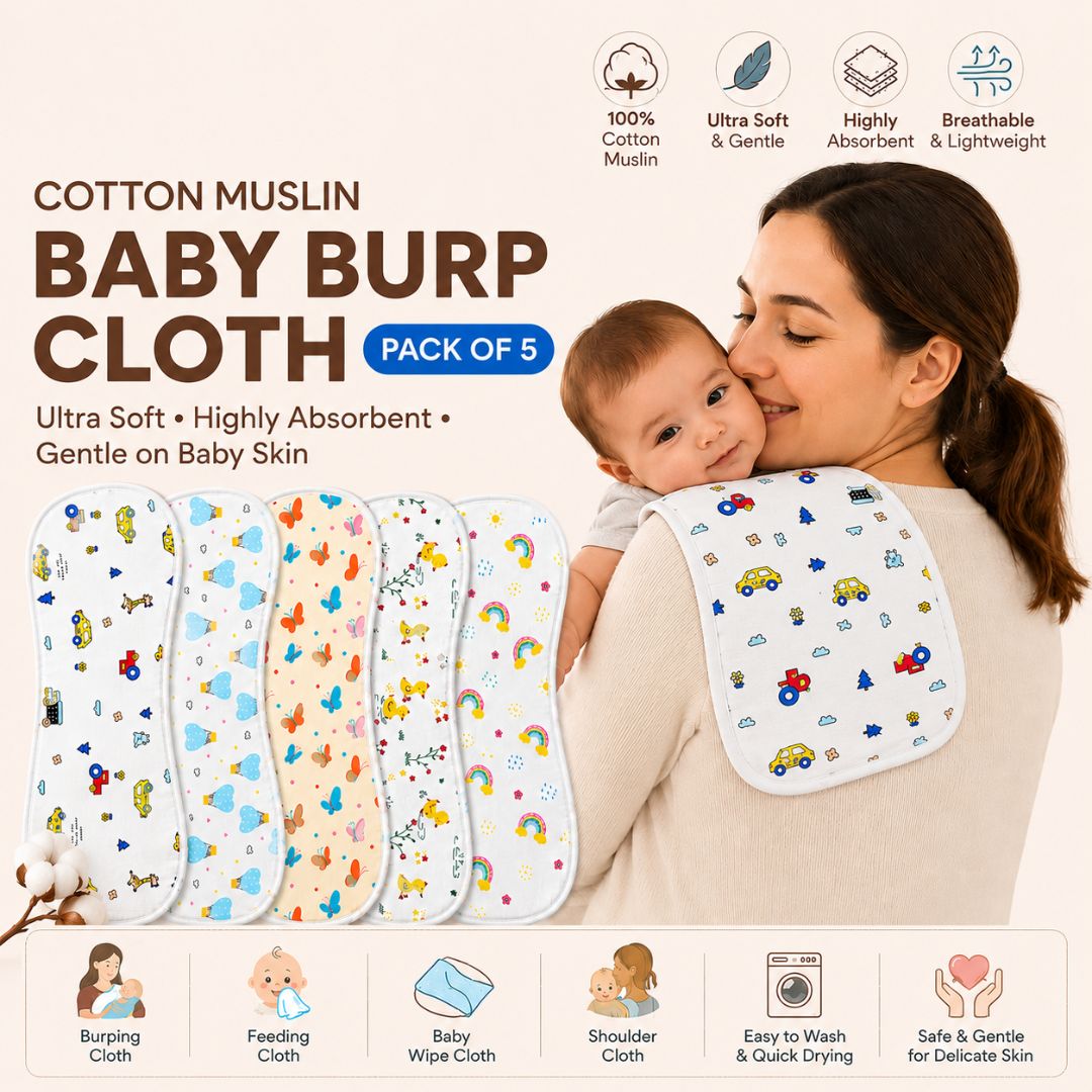 Cotton Muslin Baby Burp Cloth – Ultra Soft & Breathable Baby Burp Cloth for Newborn Boys & Girls (0–12 Months) | 100% Cotton Muslin Soft Baby Cloth for Feeding, Cleaning & Daily Baby Care