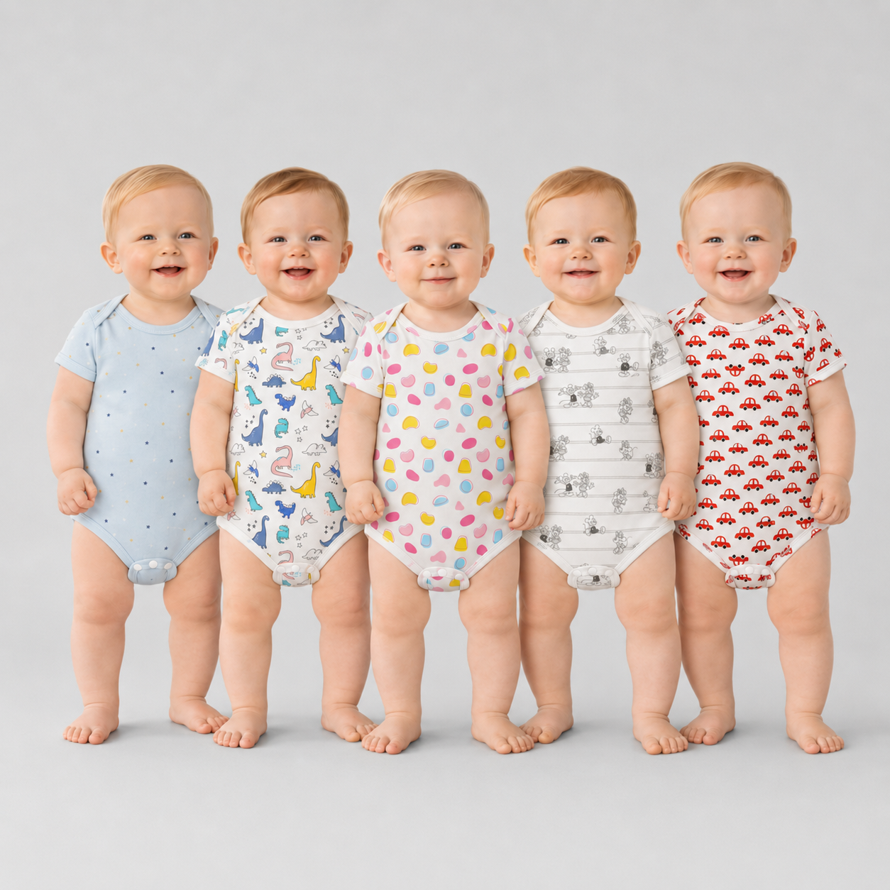 Baby Cotton Onesies Pack of 5 Soft Cotton Rompers for Newborns