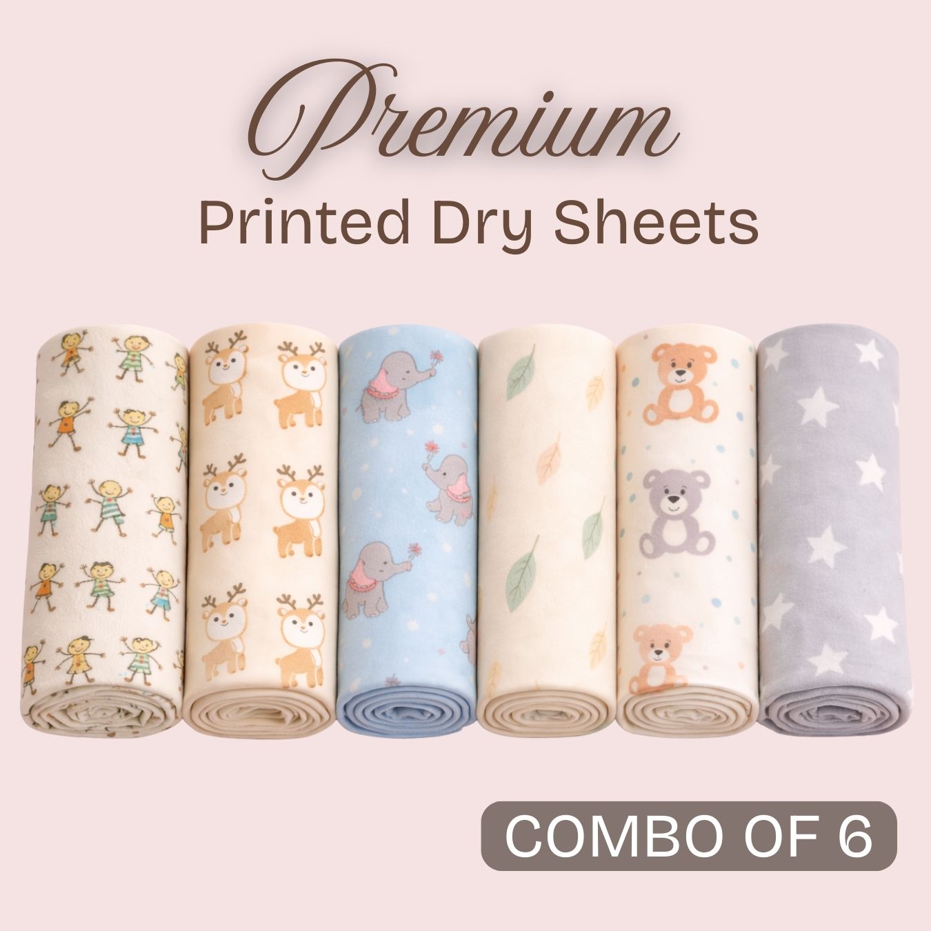 Printed Dry Sheets for Baby - Pack of 6 - Value Pack