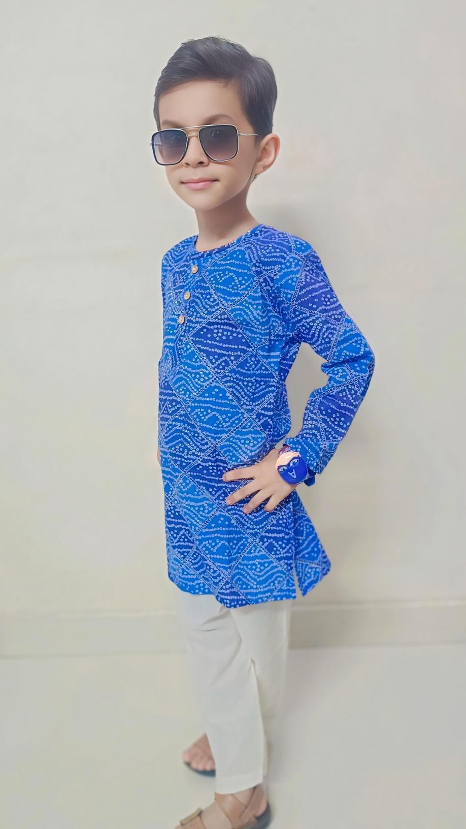 Royal Bandhni Blue Kurta Set (Unisex)