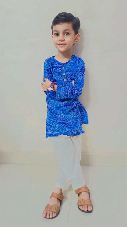 Royal Bandhni Blue Kurta Set (Unisex)