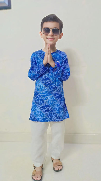 Royal Bandhni Blue Kurta Set (Unisex)