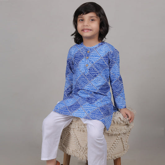 Royal Bandhni Blue Kurta Set (Unisex)