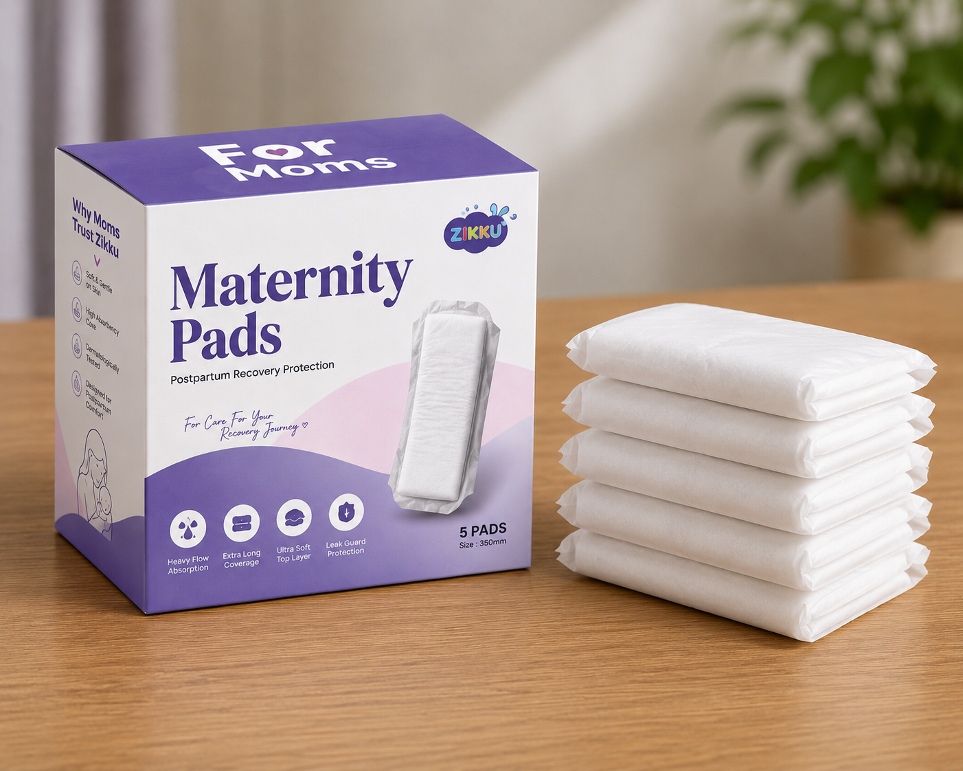 350mm Maternity Pads for Postpartum Recovery Heavy Flow Pack of 5