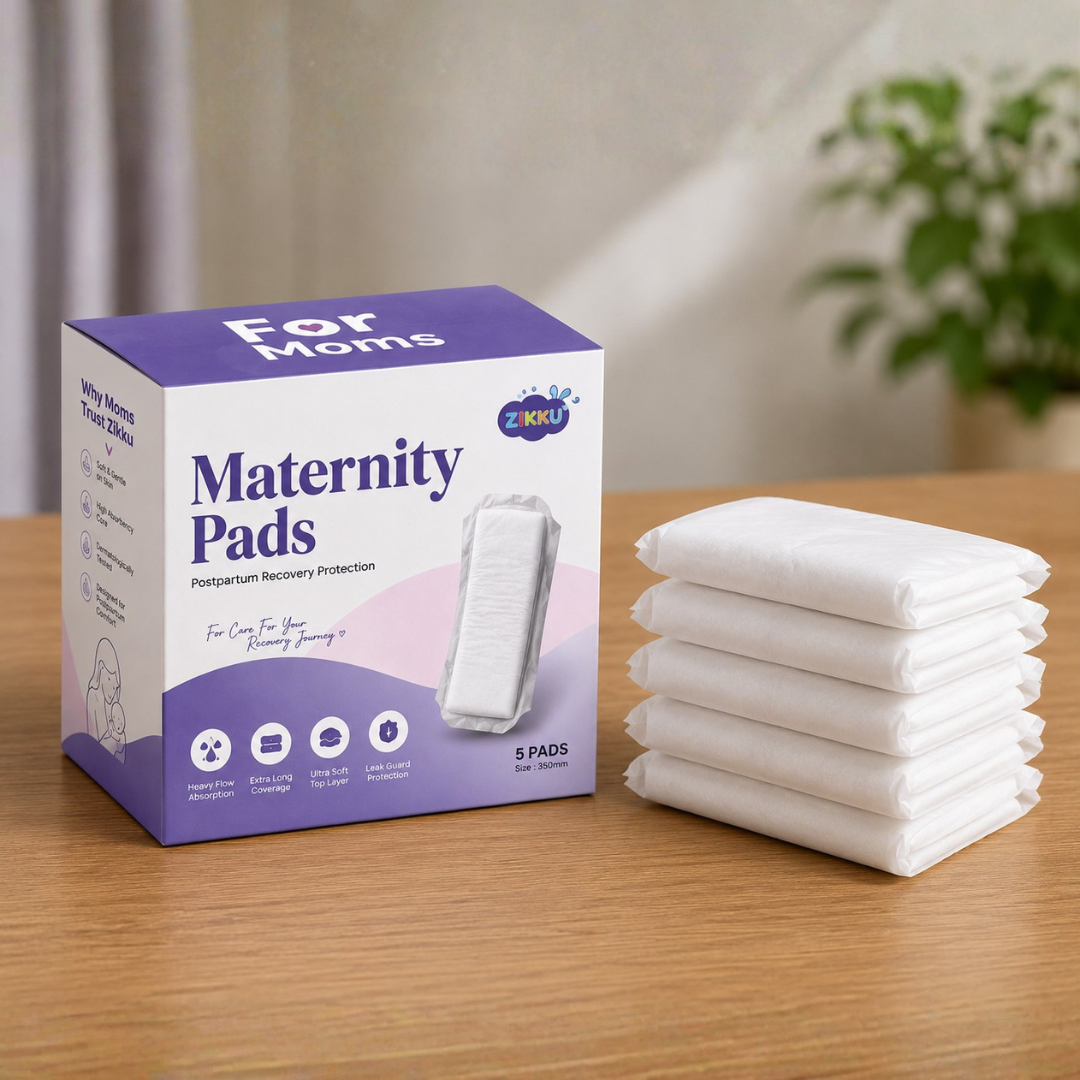 ZIKKU Maternity Pads for Postpartum Recovery | 350mm Heavy Flow | Leak-Proof | After Delivery | C-section | Pack of 5