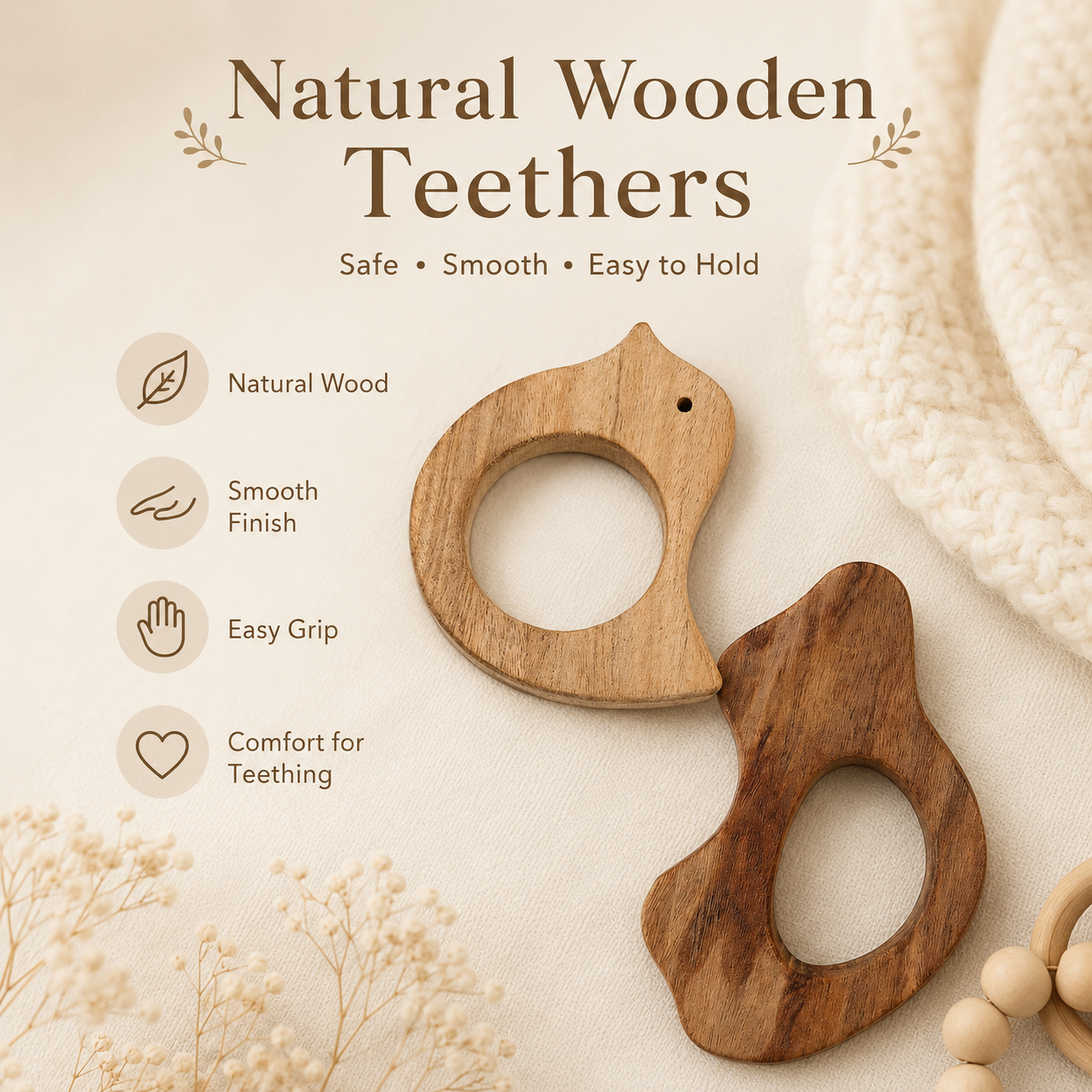 Natural Wooden Baby Teether